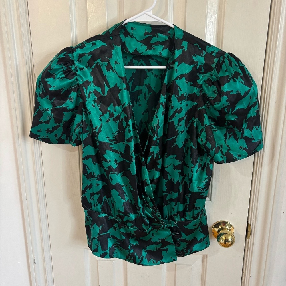 Vintage 80s green and black wrap top /jacket + read description accepting offers